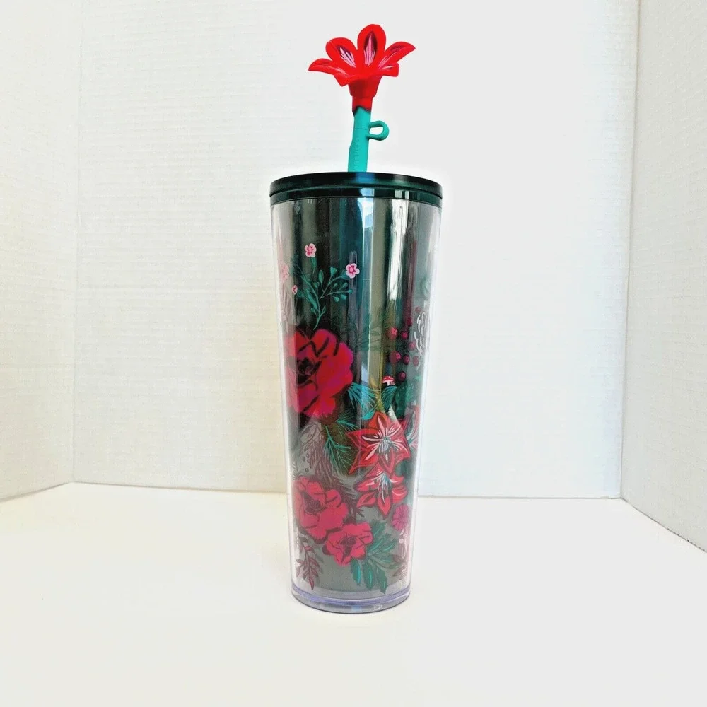 Starbucks‎ Silicone Winter 2022 Poinsettia Venti tumbler 24oz with Flower Topper